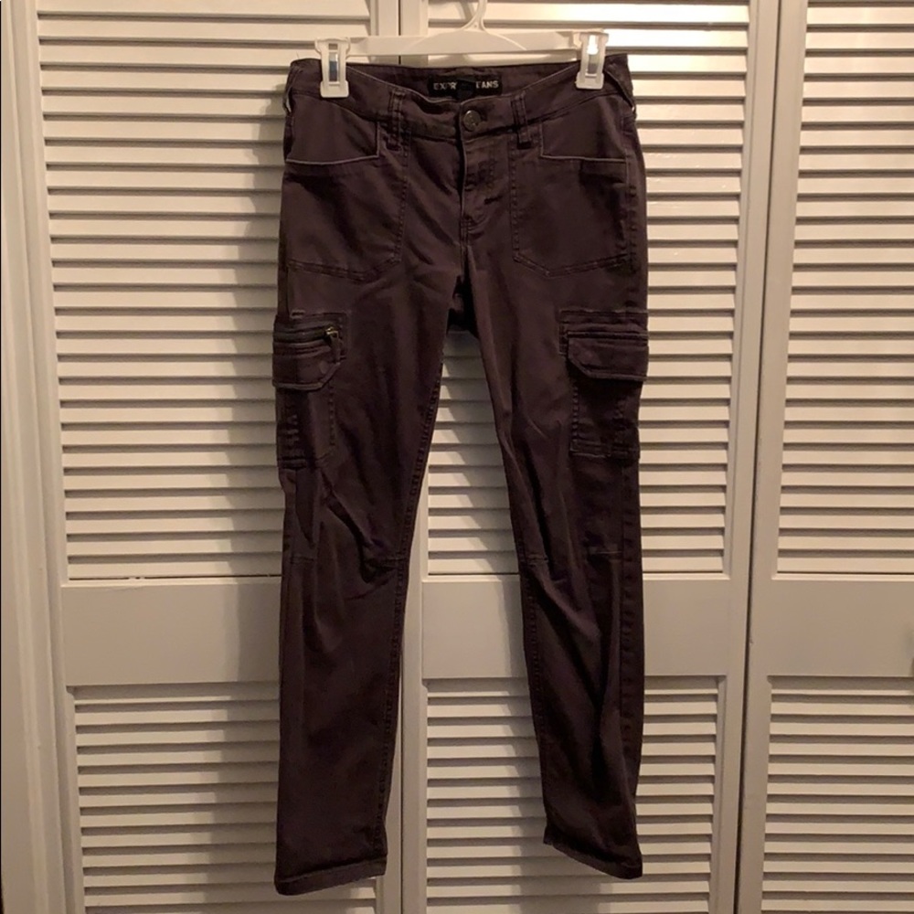 Express gray distressed cargo crop pants